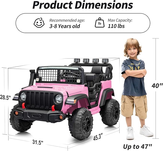 2 Seater Ride on Car Toy, 24V 4WD Electric Car for Kids 4-8 with Remote Control, 4x200W Motors, Capacity 110 lb - Light Pink
