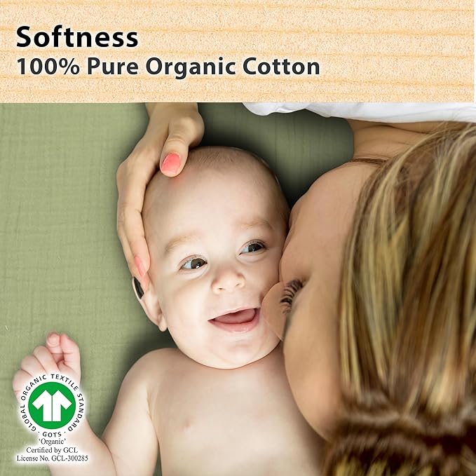 3 Pack Organic Muslin Bedside Bassinet Sheets Compatible with Mika Micky, Baby Delight, Dream On Me, AMKE and Other Bassinet Pads Size Between 17-21 in Width, 29-33 in Length, and 1.5-4 in Thick