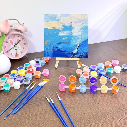 EzaroNexis Mini Acrylic Paint Set for Kids, 30 Pack 12 Colors Washable Kids Paint kit, Perfect for Home Birthday Classroom Party Favors,Painting Canvas,Paper,Wood,Rock & Fabric (420)