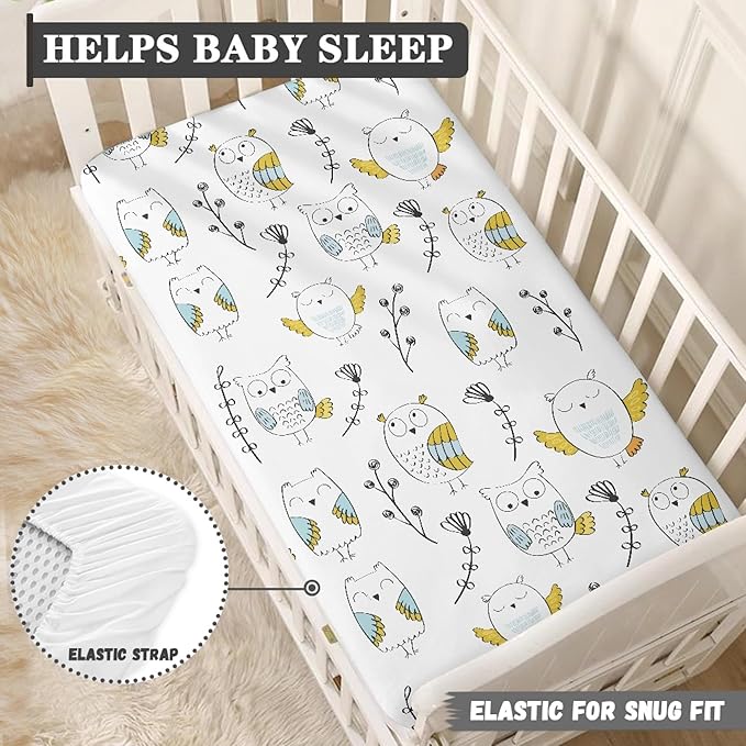 Owls and Flowers Fitted Crib Sheet Owl Baby Crib Sheet Fit Standard Crib and Toddler Mattress,Crib Mattress Sheets for Boys Girls 28"x52"
