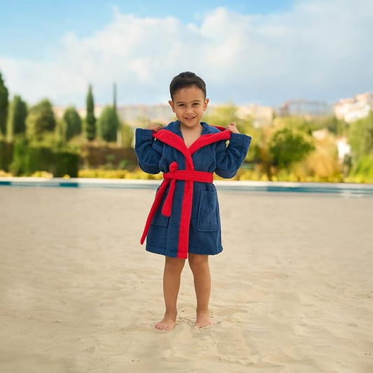 BAGNO MILANO Kids Organic Turkish Cotton Hooded Beach Cover-Up Towel, GOTS Certified, for Boys and Girls (Driver Navy, 7-8 Years)