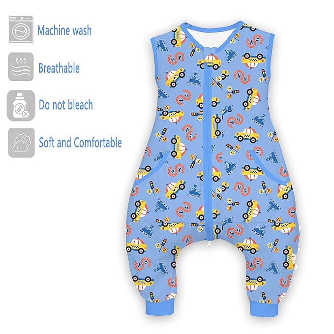 Toddler Sleeping Sack, Toddler Sleep Sack with Feet, Walker Wearable Blanket, Sleep Sack with Legs,0.5Tog(Y Car 9M-2T)