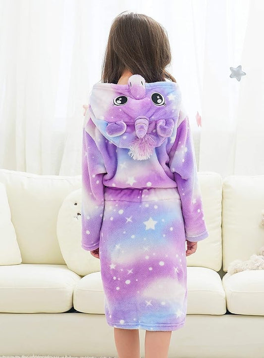 Soft Unicorn Hooded Robe with Matching Slippers Headband and Blindfold for Girls
