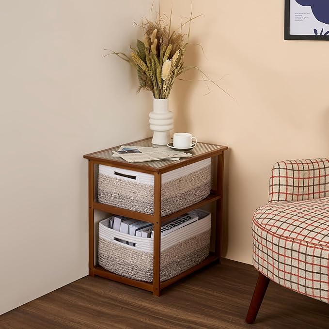 MiniArk Large Storage Baskets for Organizing, Closet Shelf Baskets for Clothes Blanket Towels, Baby Nursery, Toy Bins Box, Woven Rope Baskets, 17 x 13 x 7.5”, 4 Packs Gradient Brown