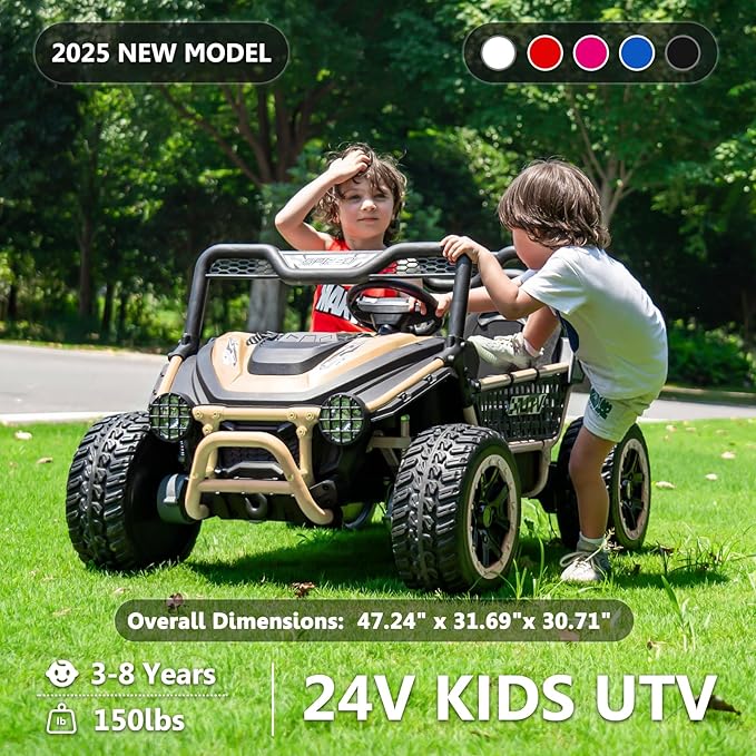 XXL 24V 7Ah 2 Seater Ride On Toy for Big Kids Ride On Car with Remote Control 4WD Kids UTV with 22" Seat, LED Lights, Bluetooth Music Player, EVA Rubber Tires, Spring Suspension, Quicksand