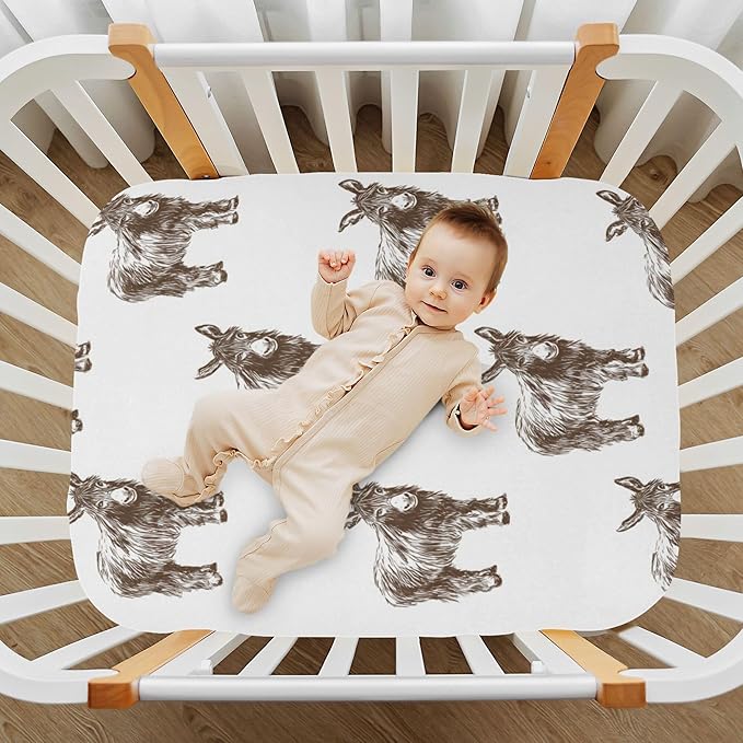 Donkey Vintage Crib Sheets Soft Breathable Fitted Baby Crib Sheets Mattress Cover for Girls Boys, 52" x 28" x 9"