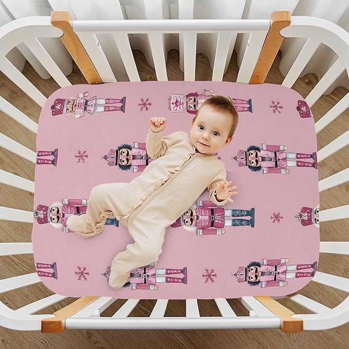 Christmas Nutcrackers Pinks Crib Sheets Soft Breathable Fitted Baby Crib Sheets Mattress Cover for Girls Boys52 x 28" x 9"