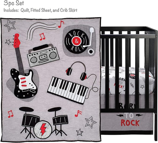 Lambs & Ivy Rock Star Musical Instruments 3-Piece Baby Crib Bedding Set - Gray