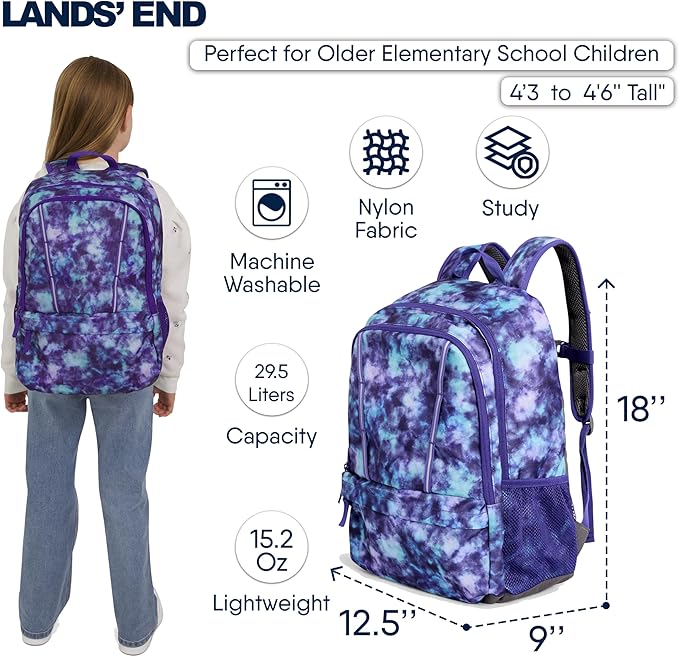 Lands' End Unisex Kids Large ClassMate Lightweight Durable Elementary School Backpack, Plum