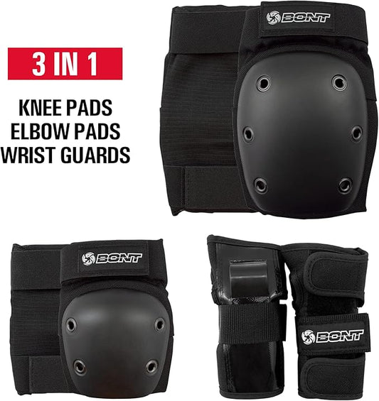 Bont Skates– Junior/Kids Triple Pad Protection Set with Knee Pads, Elbow Pads and Wrist Guards