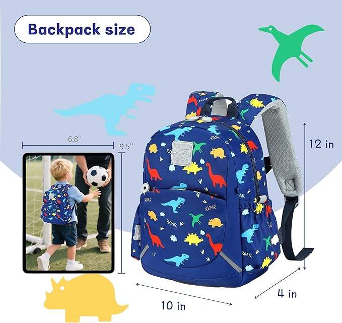 CAMTOP Toddler Backpack for Boys Girls 2-4, Kids Backpacks for Kindergarten Preschool, 12" H Small Bookbag for Daycare Travel (Dinosaur Blue, 12''- Not fit A4 folder)