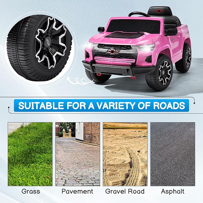 Winado Licensed Chevrolet Colorado Electric Car for Kids, 12V Ride on Toys for Toddlers with Remote Control, Battery Powered Electric Car Ride On Vehicle w/Bluetooth, Soft Start, LED Lights - Pink