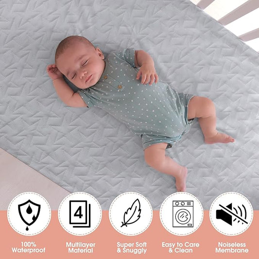 Baby Waterproof Crib Mattress Pad Sheets: 2-Pack Quilted Toddler Mattress Protector - Soft Fitted Sheets for Standard Crib - Boys & Girls