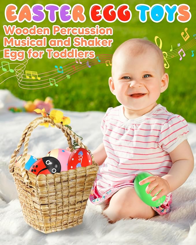 6 Pack Wooden Percussion Musical Shaker Christmas Stocking Stuffers for Toddler, Baby Stocking Easter Basket Stuffers Gifts Montessori Toys for Toddlers Kids Babies Boys Girls