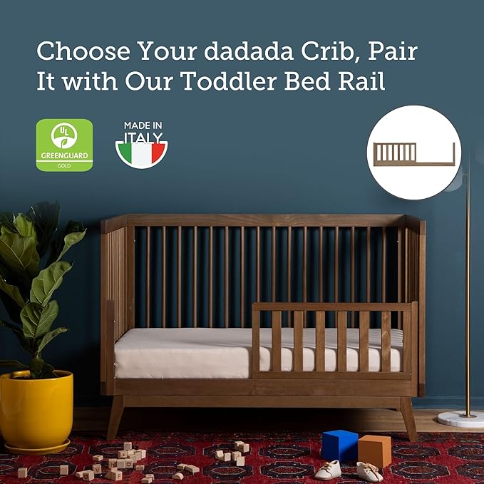 dadada Baby Toddler Bed Rail – Crib Conversion Kit for Brand Crib Models Only (Soho, Austin, Lala, Bliss & Spirit) – Solid Beechwood, Made in Italy, GREENGUARD Gold Certified (Walnut)