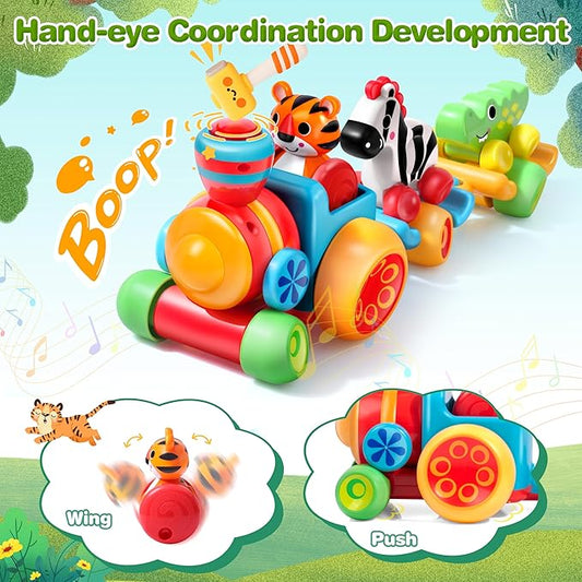 Toddler Toys for 1 Year Old Boy Gifts: Learning Animal Train Set for 1 2 3 Old Boy and Girl, Forest-Themed Push Car Baby Toy for 12-18 Months, 1st First Birthday Gifts for Toddlers 1-2