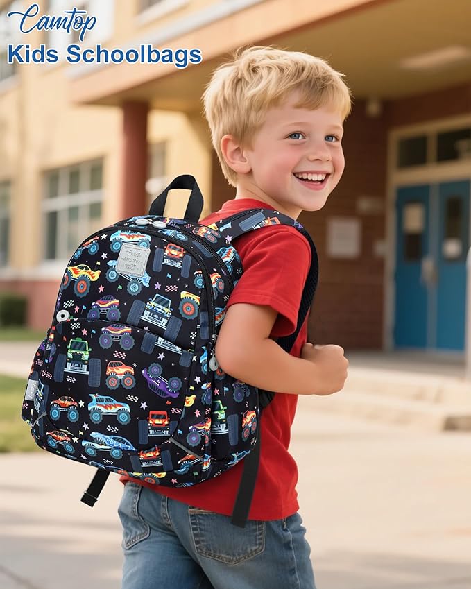 CAMTOP Toddler Backpack for Boys Girls 2-4, Kids Backpacks for Kindergarten Preschool, 12" H Small Bookbag for Daycare Travel (L - Black, 15"- Fit A4 Folder)