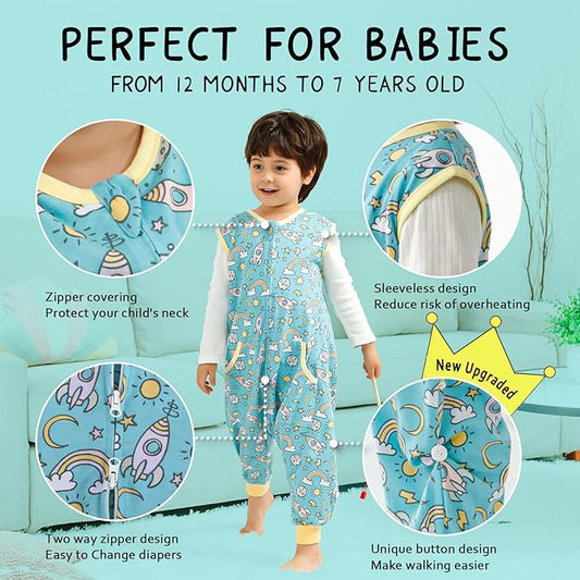 WONDAY Toddler Sleep Sack with Feet, 0.5 Tog Sleeping Sacks for Walking with Legs 2T 3T