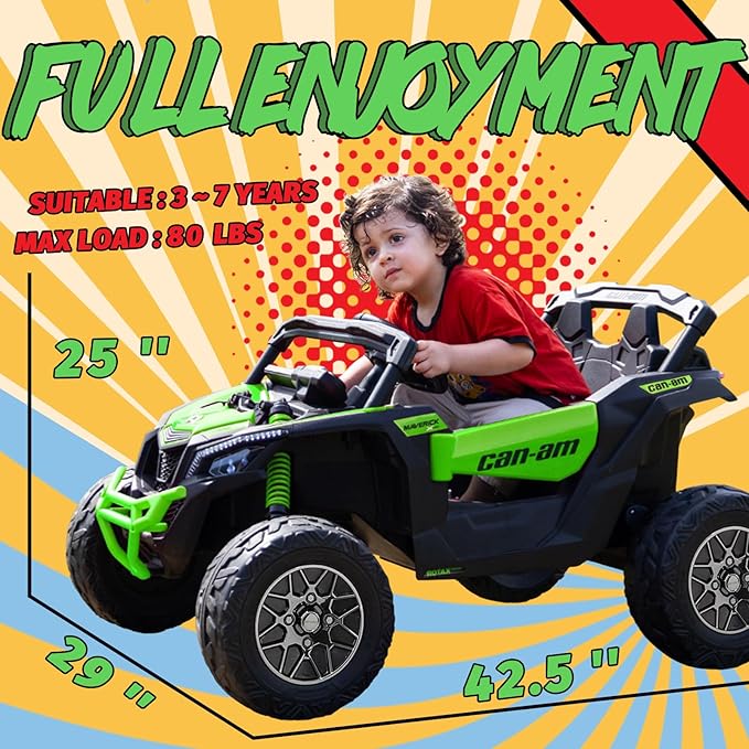 KerryYoo SU5 24V Ride on Toys for Big Kids,4x200W,2 Seater Electric Ride on UTV 4WD/2WD,EVA Rubber Tires,4x4 Shock Absorbers,Remote Control,Licensed Can-Am,Bluetooth - Green