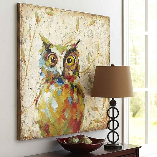 Cute Owl Canvas Wall Art Funny Animal Pictures Artwork Vintage Bird Poster Prints for Living Room Bedroom Kid's Room Decoration Modern Wall Decor Ready to Hang