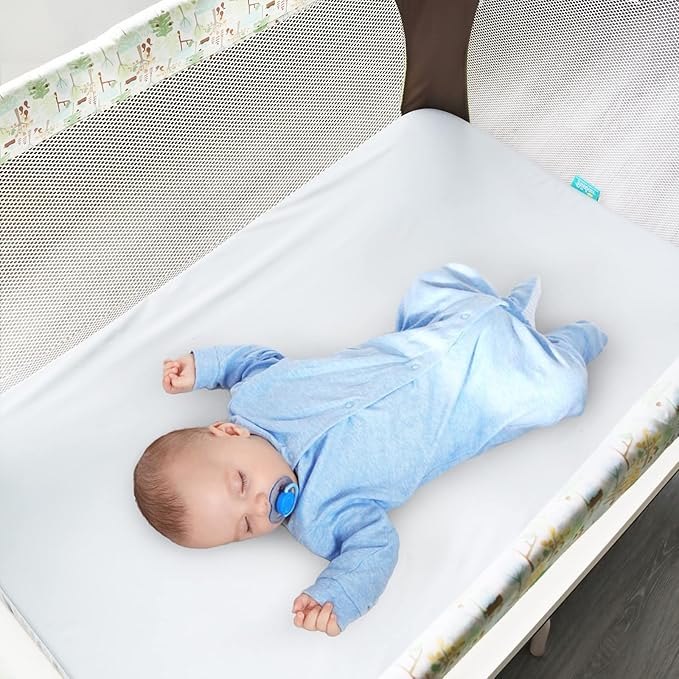 Biloban Pack and Play Sheets Waterproof 2 Pack Fitted, Compatible with Baby Graco/Dream On Me/Baby Trend/Pamo Babe Pack n Play/Playard and Other 38" X 26" Playpen Mattress, Grey & White