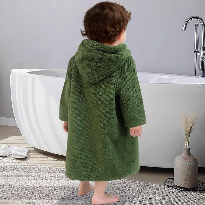VOOVA & MOVAS Hooded Bath Towel for Toddler 0-3Years | 100% Cotton,Low Lint, Ultra-Soft & Absorbent | Gentle for Sensitive Skin, Thick Bathroom, Pool & Beach Towel,Olive Green