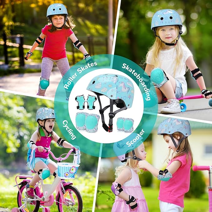 Kids Helmet with Knee Pads Elbow Pads and Wrist Guards,Child Protective Gear for Boys Girls Age 3-5-8 Years fit Roller Skates, Skateboarding, Scooter Bicycle Skate Scooter Skateboard