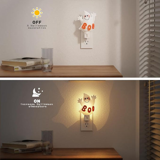 JandCase Halloween Night Light, 2 Pack 3000K Night Lights Plug into Wall,Cute & Funny Ghost Night Light for Kids,Plug in Ghost Nightlight with 360° Rotatable for Halloween Party Decor