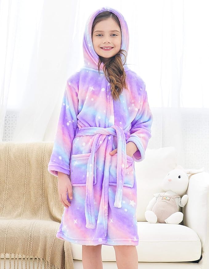 Doctor Unicorn Soft Hooded Rainbow Bathrobe Sleepwear for Girls