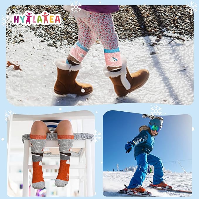 Hylaea Merino Wool Ski Socks Kids, Knee-high Warm Thermal Snowboard Skating Socks for Boys Girls Toddler