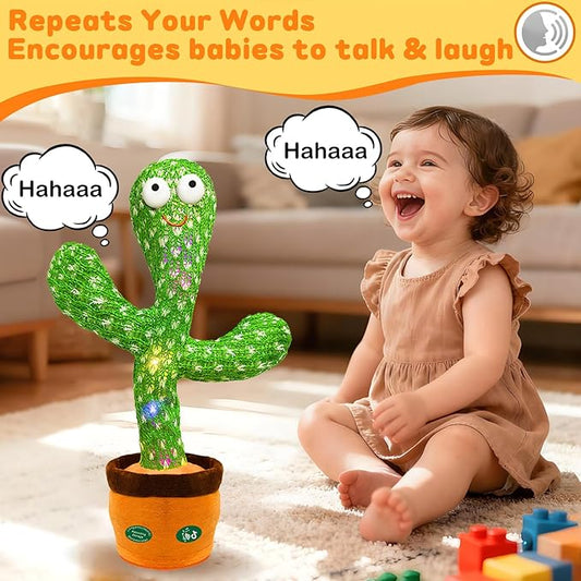 Christmas Dancing Talking Cactus Toy Mimics Back, Cactus Baby Toy Singing Mimicking Repeating Recording, Silly Sunny The Cactus Gift Yarn Bag Wrapped with 3xAA Battery (Volume Adjustment)