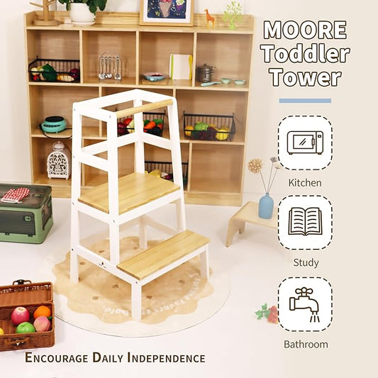 Damoch Family® Premium Solid MOORE Toddler Kitchen Step Stool - A-Shaped Safety Design | CPSC/REACH/CPC Certified | Kids Counter Standing Tower for Cooking, Washing Hands & Brushing Teeth