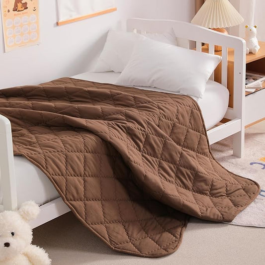 NTBAY Down Alternative Toddler Comforter, Lightweight and Warm Solid Color Baby Crib Quilted Blanket, 39x47 inches, Brown