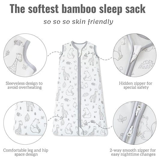 Baby Sleep Sack 6-12 Months 1.5 TOG, 2 Pack Bamboo Chilsuessy Baby Wearable Blanket with 2-Way Zipper, Infant Toddler Sleeping Sack for Newborn Boys and Girls, Giraffe Bear