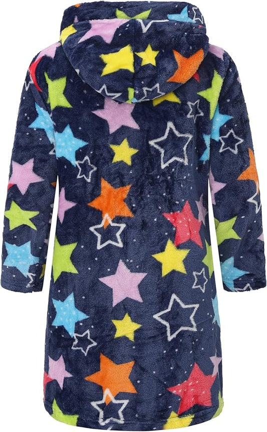 Kid Fleece Hooded Robes Girls Bathrobes Boys Soft Plush Sleepwear Toddler Fuzzy Pajamas