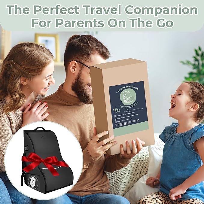 DerBiedersinn Car Seat Travel Bag for Airplane – Waterproof Heavy Duty Carseat Backpack for Gate Check or Airport Travel – Fits Infant, Convertible & Booster Seats, Black