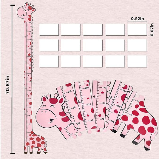 Wooden Growth Chart for Kids,Giraffe Height Chart for Boy Girls,Measuring Board for Kids Height,for Child's Room,Nursery Decor Decoration Wall Art (Pink Giraffe)