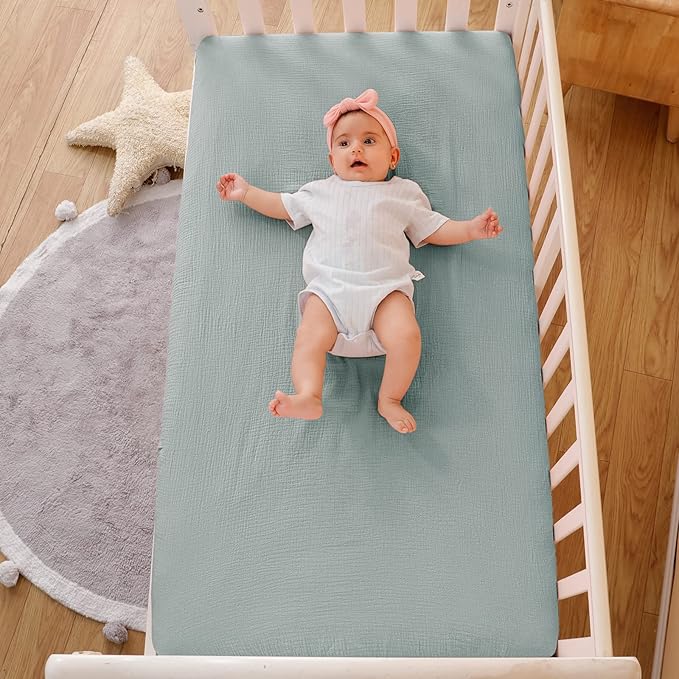 Muslin Crib Sheets for Baby Boys Girls, Neutral Fitted Crib Mattress Sheet for Standard Crib and Toddler Mattress, Soft and Breathable, 28” x 52” (Sage Green)
