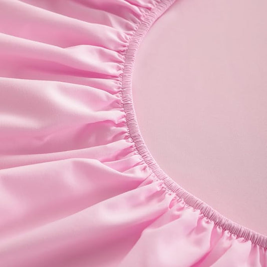 FLXXIE 5 Pieces Toddler Bedding Set, Soft and Breathable Microfiber Crib Sheet Set, Includes Quilted Comforter, Flat Top Sheet, Fitted Sheet, Envelope Pillow Case for Boys and Girls, Pink