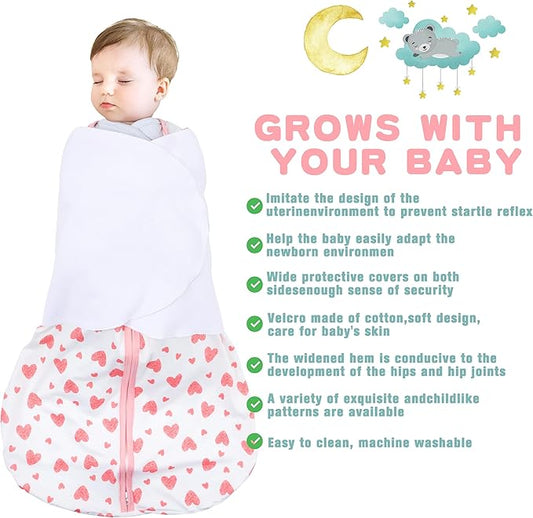 Newborn Sleep Sack Baby Swaddle,6-12 Months,3-Way Adjustable Wearable Blanket,100% Rayon Cotton Swaddling Sleeping Bag,TOG 0.5(Heart&Floral)