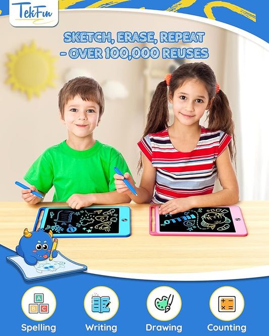TEKFUN 2 Pack LCD Writing Tablet for Kids, 10 Inch Blue+Pink Doodle Board Drawing Board Reusable Drawing Tablet with Lanyard, Educational Kids Toddler Toys Birthday Gift for Boys Girls 3-12 Years Old