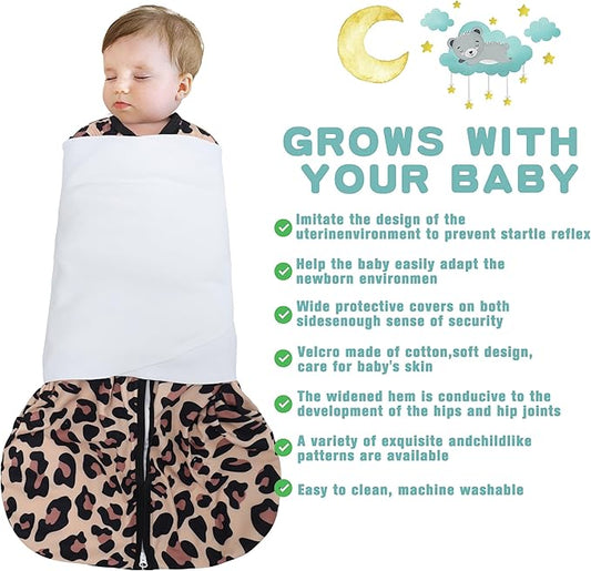 Newborn Sleep Sack Baby Swaddle,3-Way Adjustable Wearable Blanket,100% Rayon Cotton Swaddling Sleeping Bag,TOG 0.5 (Leopard & Cobble, 3-6 Months)