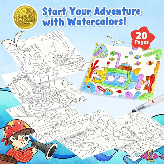 JoyCat Paint with Water Coloring Books for Toddlers, Watercolor Painting Sets for Kids Ages 3-5 4-8, Arts and Crafts Drawing Activities Toy Birthday Gift for Boys Girls (Adventure)