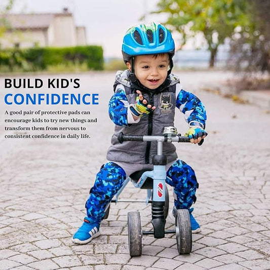 Soft-Style Kids Knee and Elbow Pads with Bike Gloves, Flexible Impact-Resistant Gear for Ages 2-11, Designed for Balance Bikes, Roller-Skating, and Skateboarding