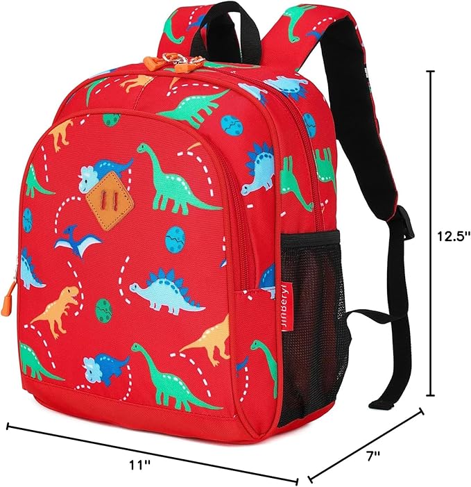 JinBeryl Toddler Backpack for Boys or Girls, Little Kids Backpack for Preschool or Kindergarten (Dinosaur Red, Mini)