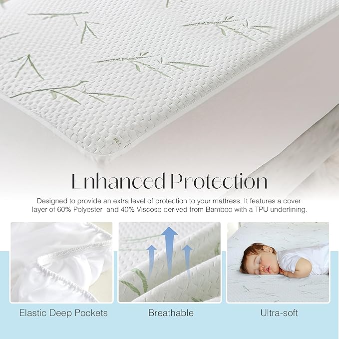 Waterproof Mattress Protector Pad - Full XL Size 54" x 80" Inch, Viscose Derived from Bamboo, Ultra Soft, Breathable, Washable Bed Mattress Cover for Comfort & Protection