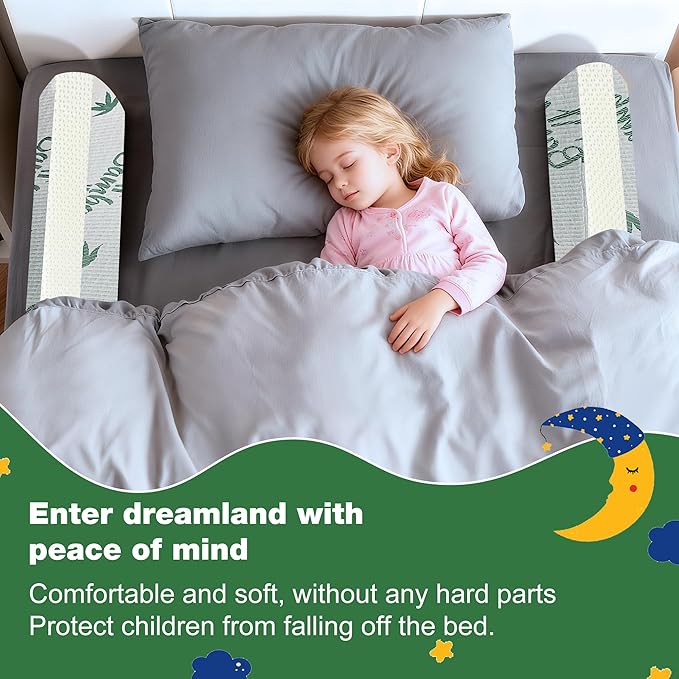 Baby Bed Bumpers for Toddlers, Foam Bed Guard Rail for Kids Bed Twin Full Queen King Size Bed, 2 Pack