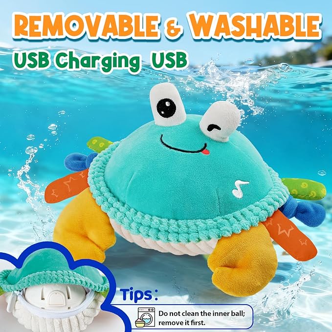 FUNZBO Baby Toys 12 18 Months - 3 in 1 Musical Dancing Crawling Crab Baby Plush Toy, Interactive Infant Tummy Time Toys with 50 Songs & Recording Feature, Christmas Birthday Gifts for Age 1-3 Toddler