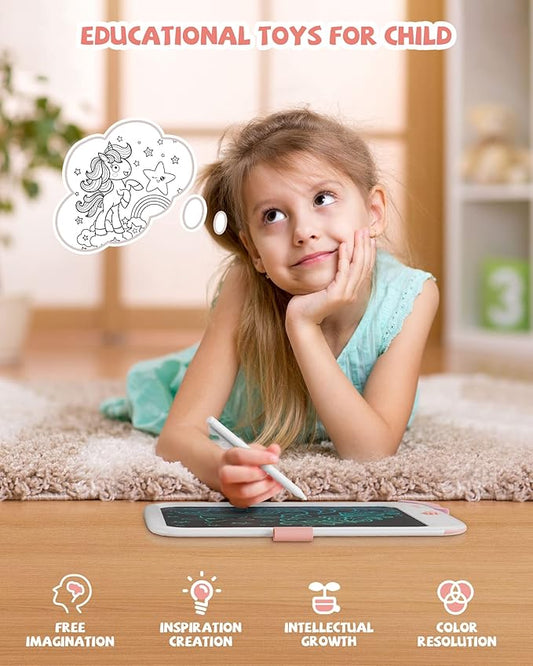Unicorn Toys 10 Inch Writing Tablet for Kids, Educational Toys for Girls Aged 3-5, Birthday Gift for 3-8 Year Olds (White)