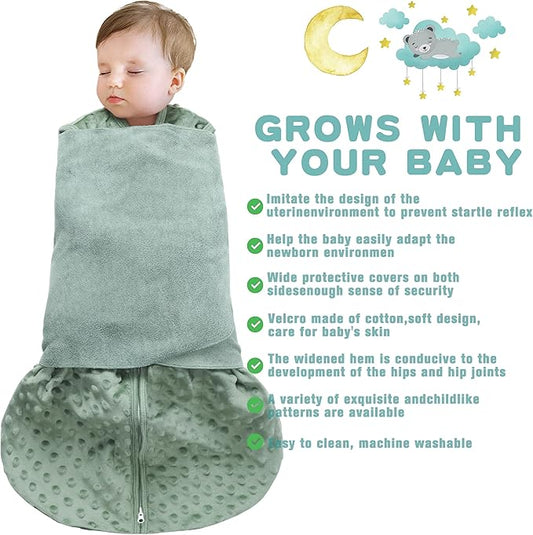 Fleece Newborn Sleep Sack Baby Swaddle,3-Way Adjustable Wearable Blanket,2 Pack Fleece Swaddling Sleeping Bag TOG 2.0, (Blue&Green, 0-3 Months)